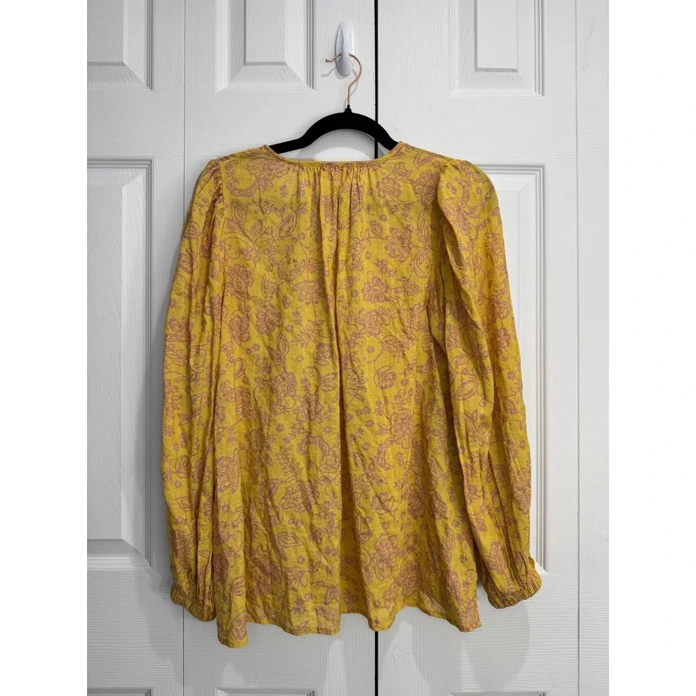 By Together Imogene Paisley Floral Blouse Top Women's Small Yellow Pink Tassels‎ - Picture 4 of 10